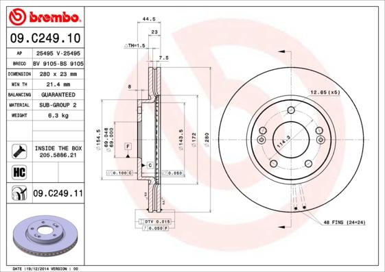 Brembo 09.C249.11 - Тормозной диск unicars.by