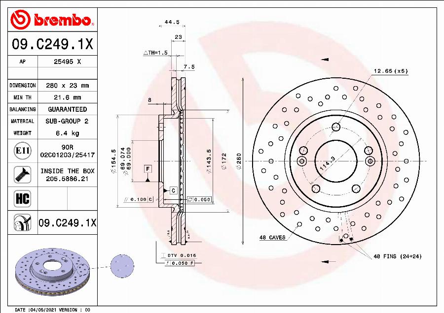 Brembo 09.C249.1X - Тормозной диск unicars.by