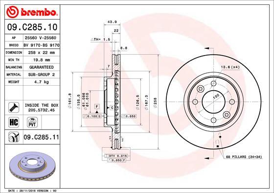 Brembo 09.C285.11 - Тормозной диск unicars.by