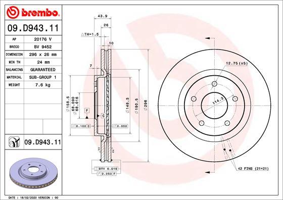 Brembo 09.D943.11 - Тормозной диск unicars.by