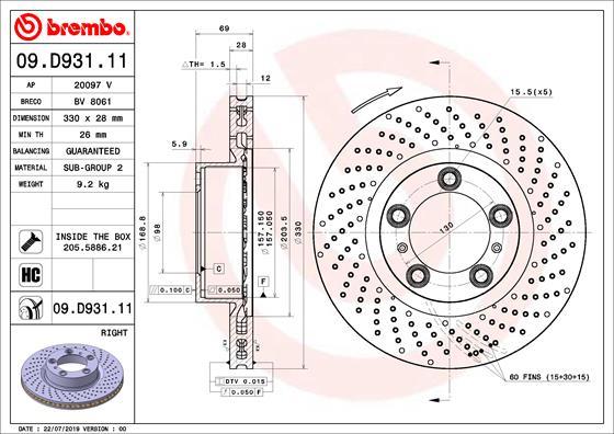 Brembo 09.D931.11 - Тормозной диск unicars.by