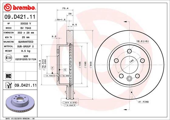 Brembo 09.D421.11 - Тормозной диск unicars.by