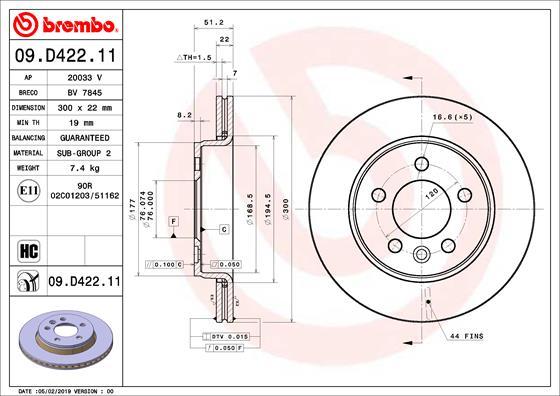 Brembo 09.D422.11 - Тормозной диск unicars.by