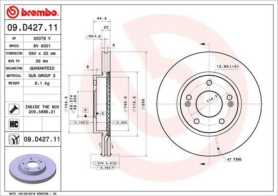 Brembo 09.D427.11 - Тормозной диск unicars.by