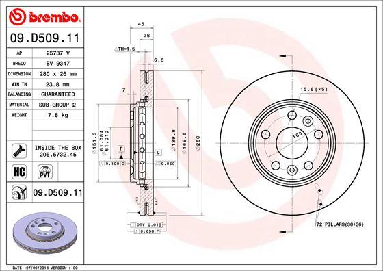 Brembo 09.D509.11 - Тормозной диск unicars.by