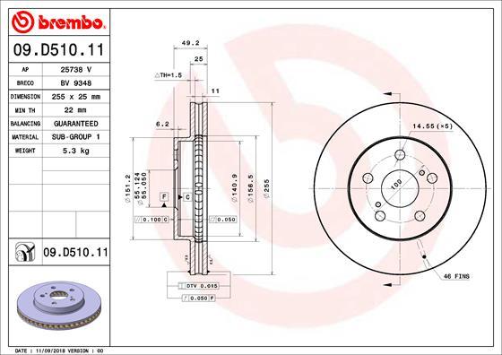 Brembo 09.D510.11 - Тормозной диск unicars.by