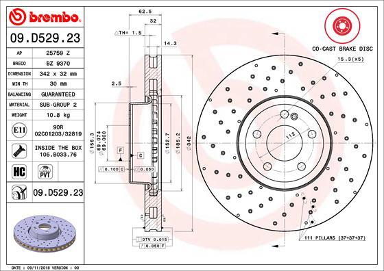 Brembo 09.D529.23 - Тормозной диск unicars.by