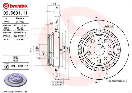 Brembo 09.D691.11 - Тормозной диск unicars.by