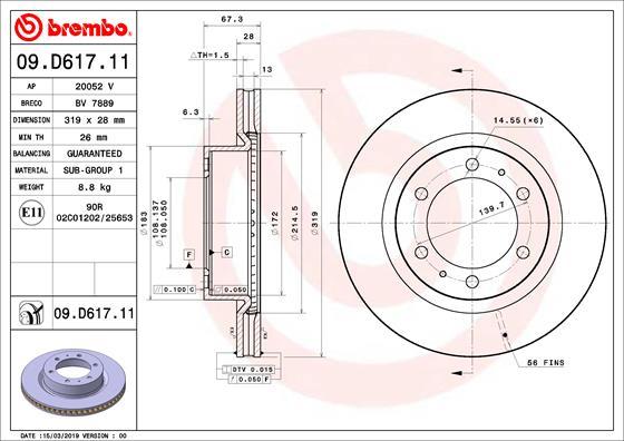 Brembo 09.D617.11 - Тормозной диск unicars.by