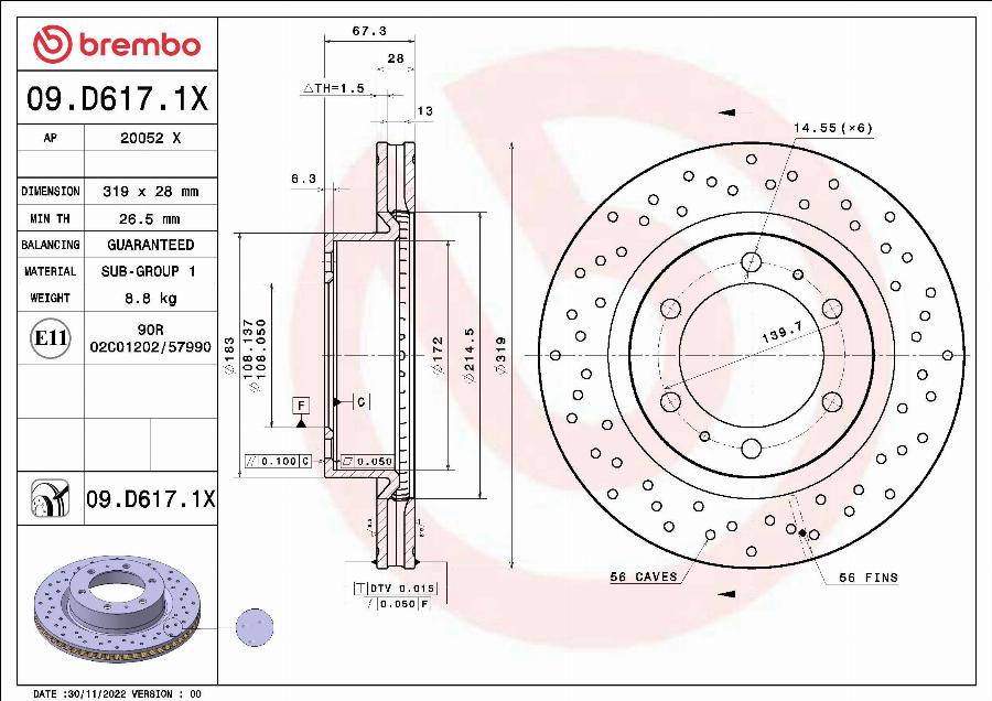 Brembo 09.D617.1X - Тормозной диск unicars.by