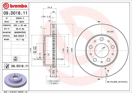 Brembo 09.D018.11 - Тормозной диск unicars.by