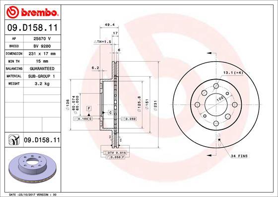 Brembo 09.D158.11 - Тормозной диск unicars.by