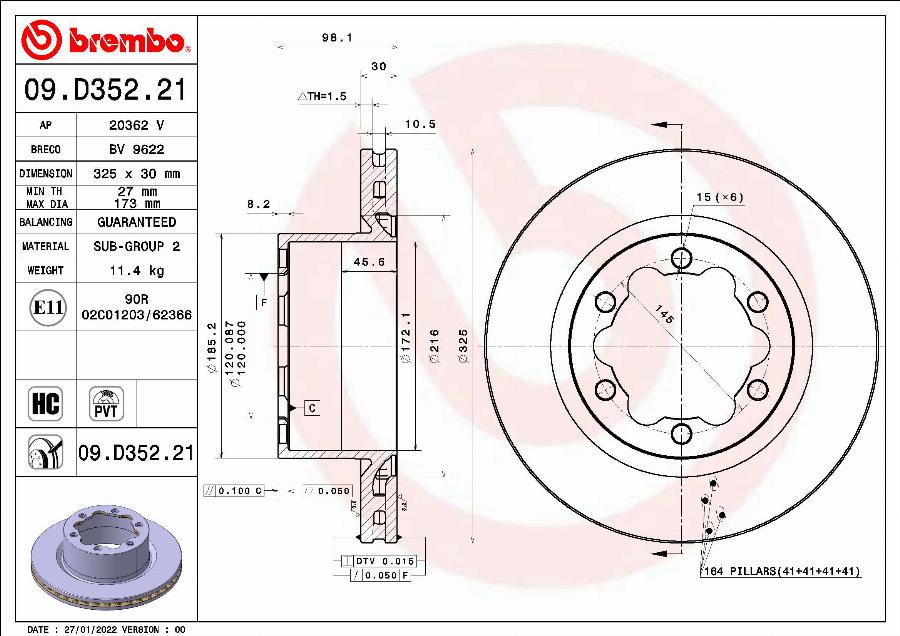 Brembo 09.D352.21 - Тормозной диск unicars.by