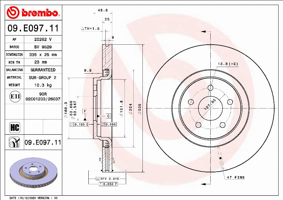 Brembo 09.E097.11 - Тормозной диск unicars.by