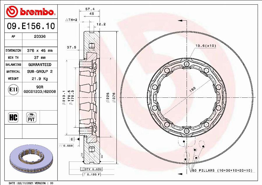 Brembo 09.E156.10 - Тормозной диск unicars.by