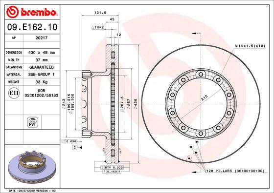 Brembo 09.E162.10 - Тормозной диск unicars.by