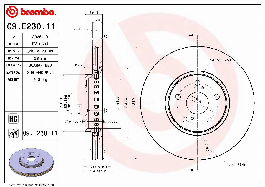 Brembo 09.E230.11 - Тормозной диск unicars.by