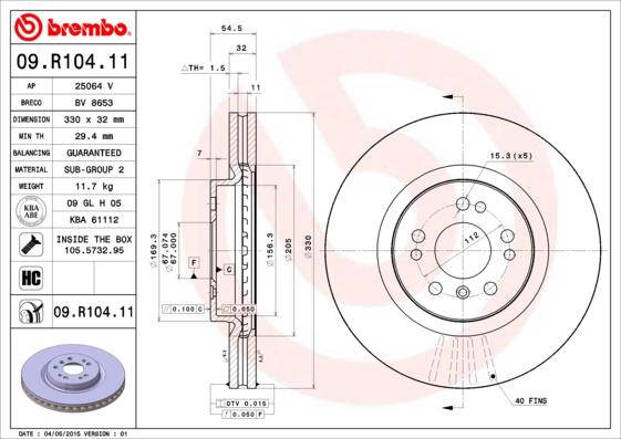 Brembo 09.R104.11 - Тормозной диск unicars.by