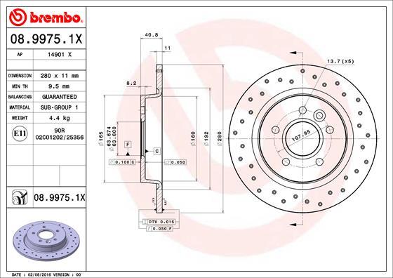 Brembo 08.9975.1X - Тормозной диск unicars.by