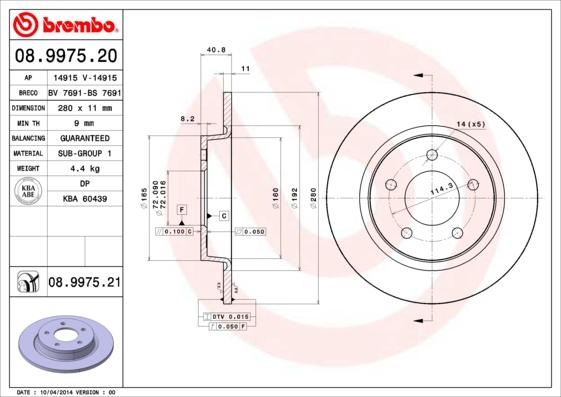 Brembo 08.9975.21 - Тормозной диск unicars.by