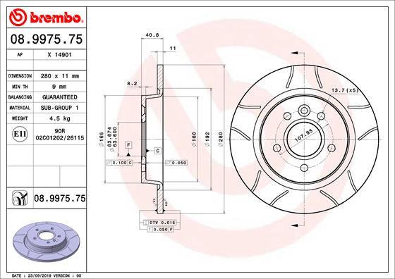 Brembo 08.9975.75 - Тормозной диск unicars.by