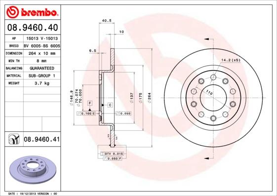 Brembo 08.9460.41 - Тормозной диск unicars.by