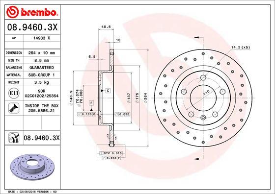 Brembo 08.9460.3X - Тормозной диск unicars.by