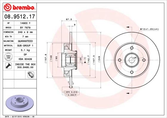 Brembo 08.9512.17 - Тормозной диск unicars.by