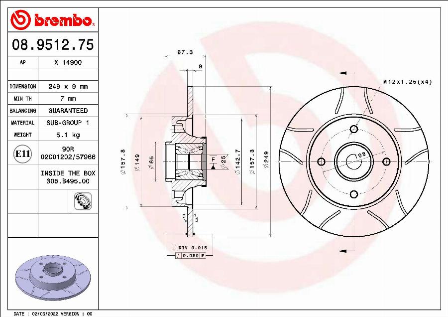 Brembo 08.9512.75 - Тормозной диск unicars.by