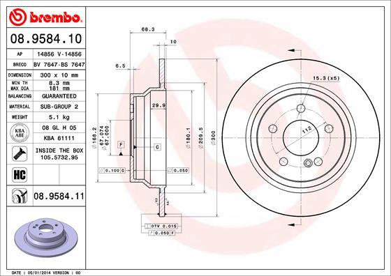 Brembo 08.9584.10 - Тормозной диск unicars.by