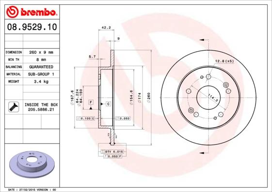 Brembo 08.9529.10 - Тормозной диск unicars.by