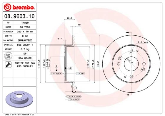 Brembo 08.9603.10 - Тормозной диск unicars.by