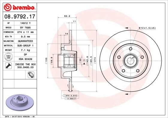 Brembo 08.9792.17 - Тормозной диск unicars.by