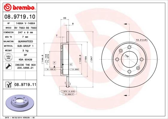 Brembo 08.9719.10 - Тормозной диск unicars.by