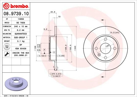 Brembo 08.9739.10 - Тормозной диск unicars.by