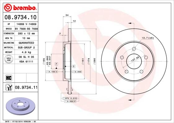 Brembo 08.9734.11 - Тормозной диск unicars.by