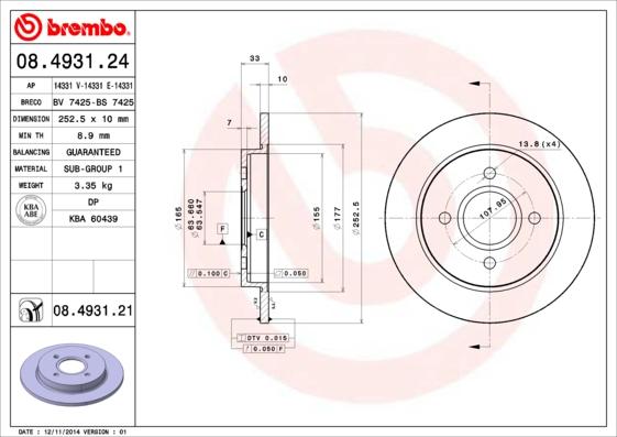 Brembo 08.4931.24 - Тормозной диск unicars.by