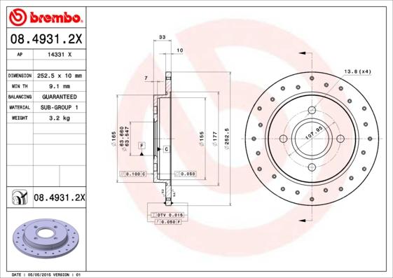 Brembo 08.4931.2X - Тормозной диск unicars.by