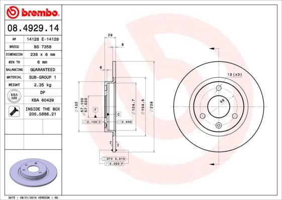 Brembo 08.4929.14 - Тормозной диск unicars.by