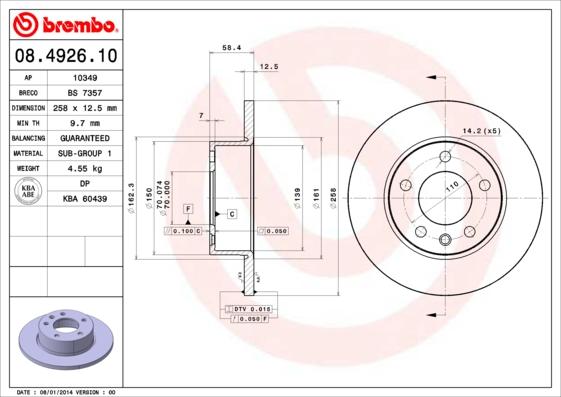 Brembo 08.4926.10 - Тормозной диск unicars.by