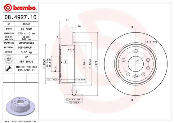 Brembo 08.4927.10 - Тормозной диск unicars.by