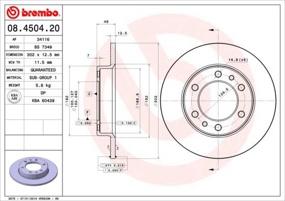 Brembo 08.4504.20 - Тормозной диск unicars.by