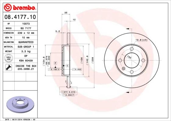 Brembo 08.4177.10 - Тормозной диск unicars.by