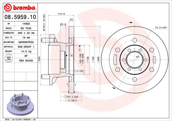 Brembo 08.5959.10 - Тормозной диск unicars.by