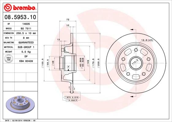 Brembo 08.5953.10 - Тормозной диск unicars.by