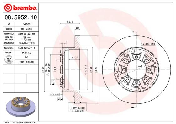 Brembo 08.5952.10 - Тормозной диск unicars.by