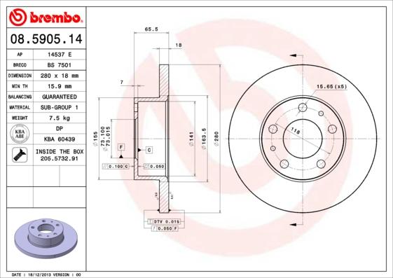 Brembo 08.5905.14 - Тормозной диск unicars.by