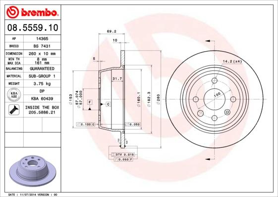 Brembo 08.5559.10 - Тормозной диск unicars.by