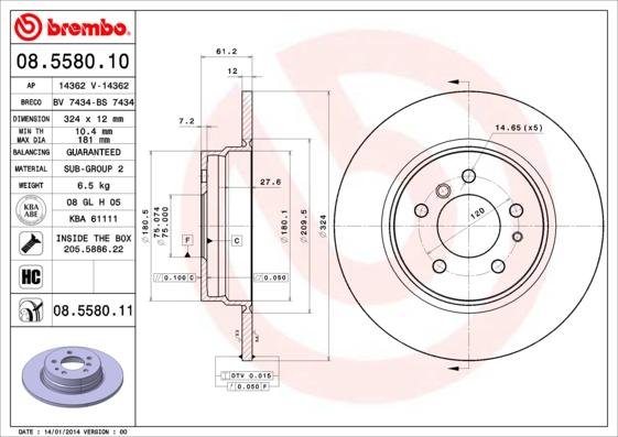 Brembo 08.5580.11 - Тормозной диск unicars.by