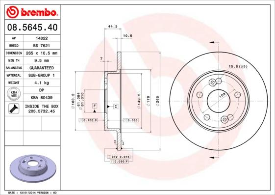 Brembo 08.5645.40 - Тормозной диск unicars.by